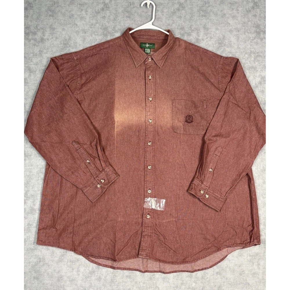 Vintage Hunt Club Mens 3XL Red Chambray Shirt 100% Cotton Hong Kong Embroidered